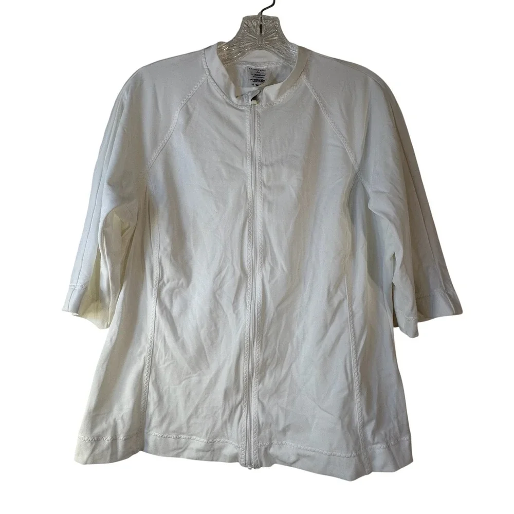 Lands End White Full Zip Rash Guard Swim Shirt Mock Neck Womens Large 14-16